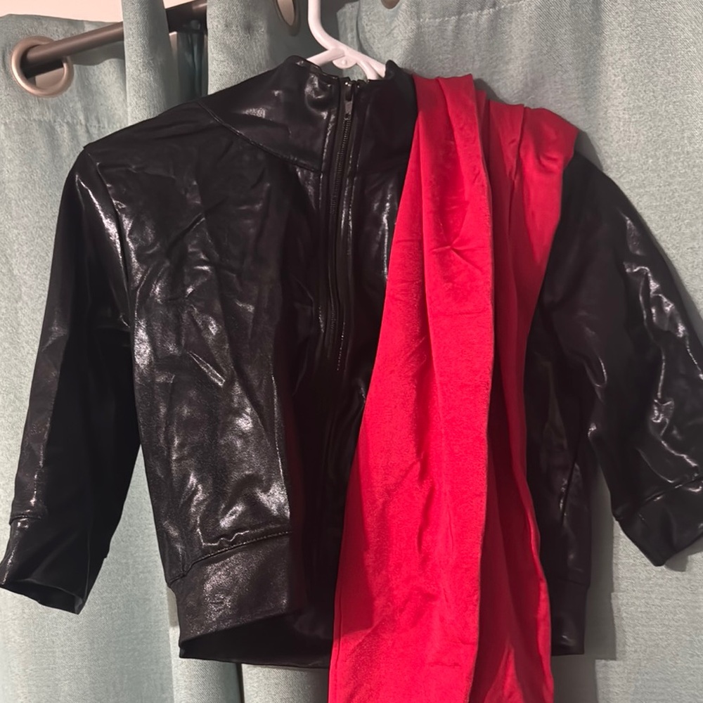 Black Sparkly Nylon Cropped ZipUp (Baleria), Red Sparkly Leggings Nylon(Weisman)